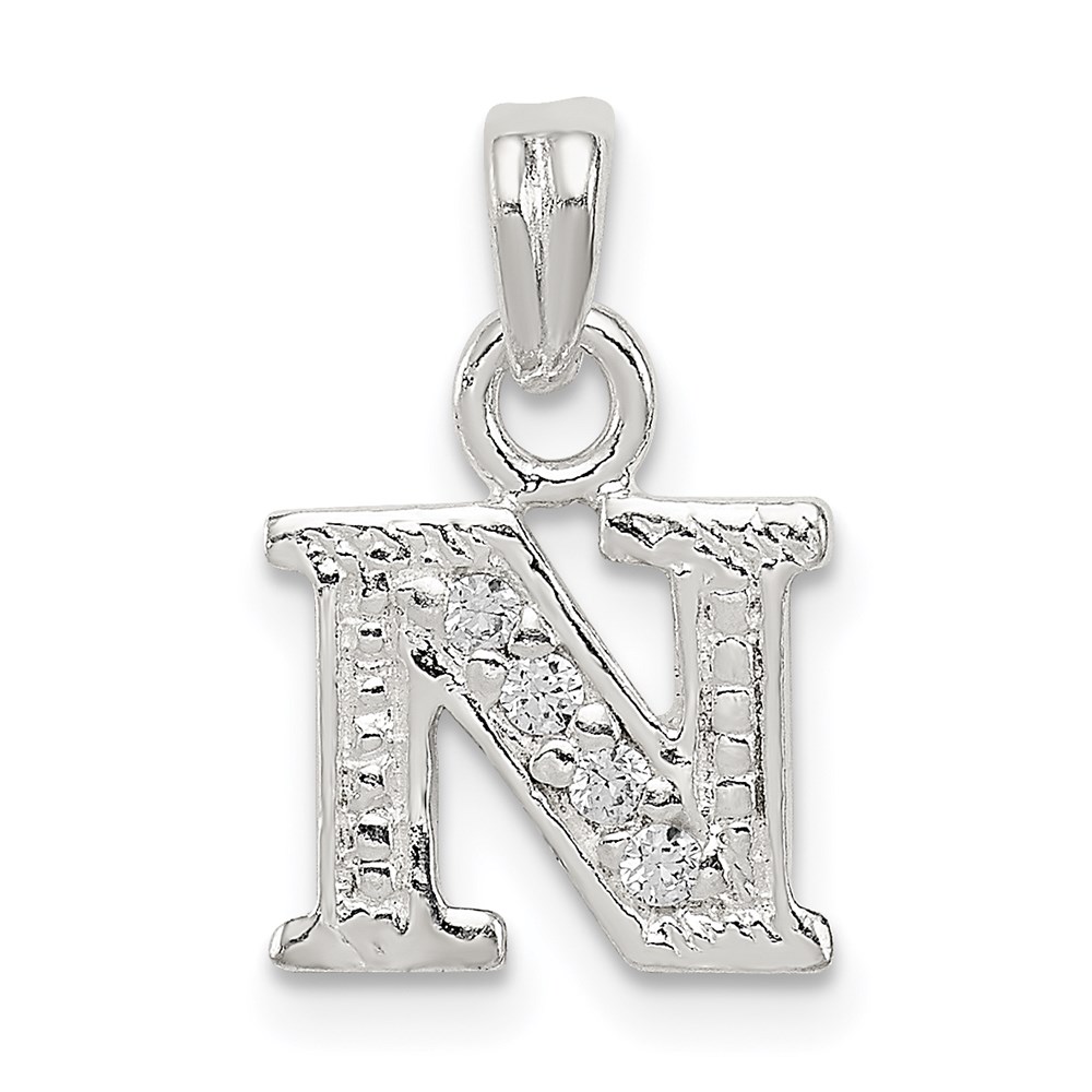 QC6717N.jpg Sterling Silver CZ Letter N Initial Pendant - Image 1
