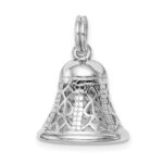 Sterling Silver Rhodium-platedPolished Movable Bell Charm - Image 4