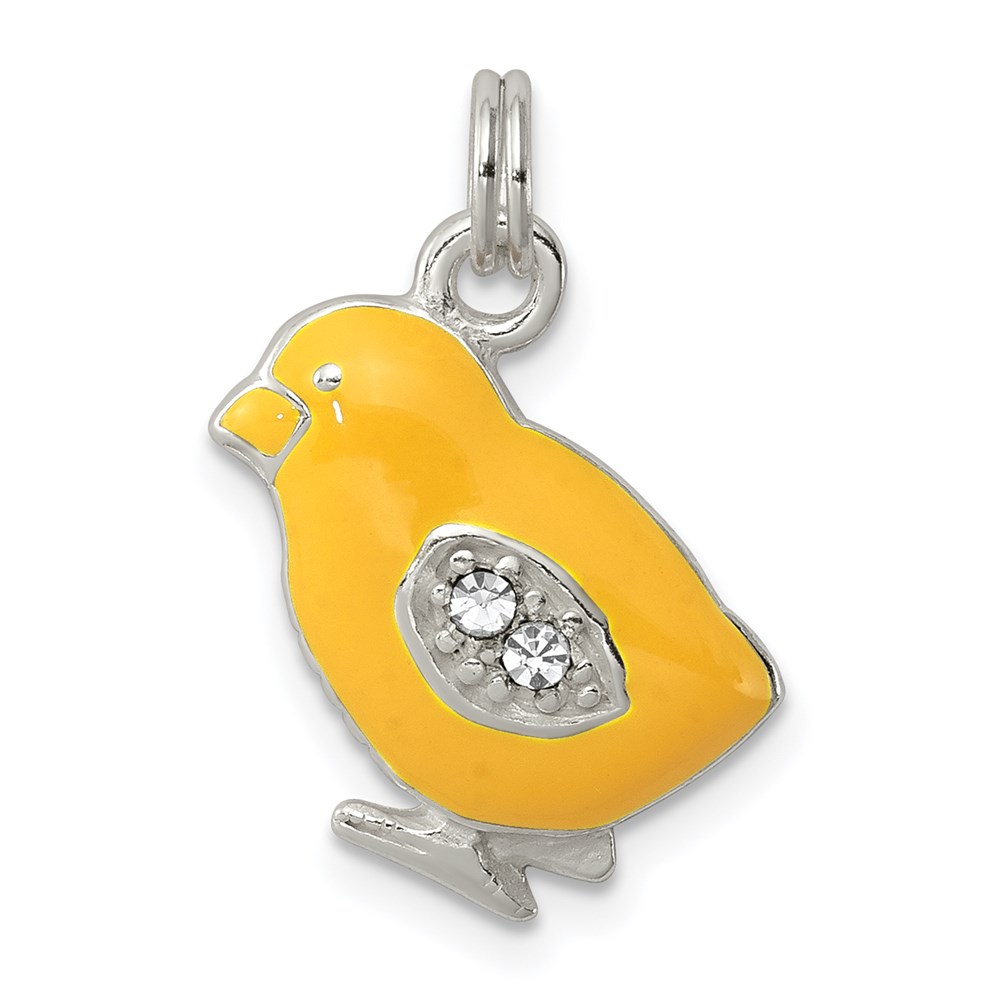 QC6813.jpg Sterling Silver Preciosa Crystal Enameled Yellow Baby Chick Charm - Image 1