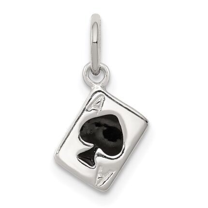 Sterling Silver Enameled Ace Of Spades Card Charm