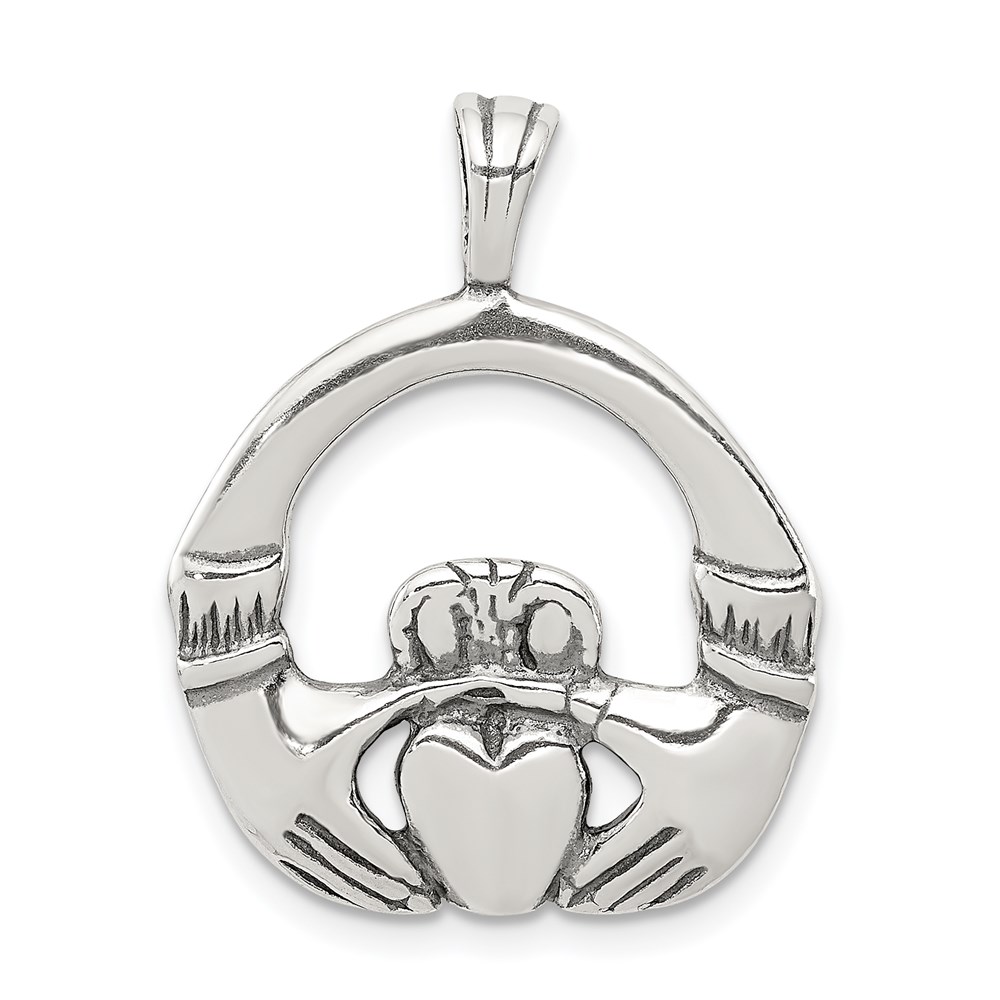 QC7005.jpg Sterling Silver Antiqued Claddagh Pendant - Image 1