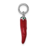 Sterling Silver Rhodium Plated Red Enamel with Green Enamel Accent Pepper Charm - Image 2
