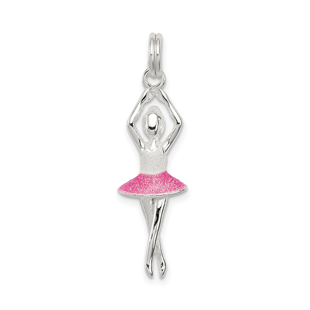 QC7093.jpg Sterling Silver Pink & White Enamel with Glitter Ballerina Charm - Image 1