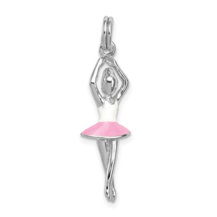 Sterling Silver Rhodium-platedEnamel Ballerina Charm