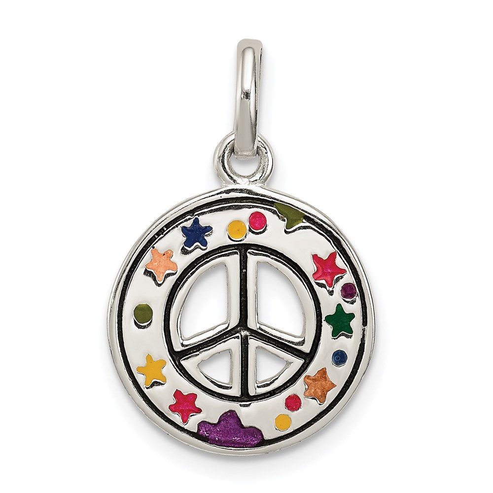 QC7109.jpg Sterling Silver Enameled Peace Sign Charm - Image 1