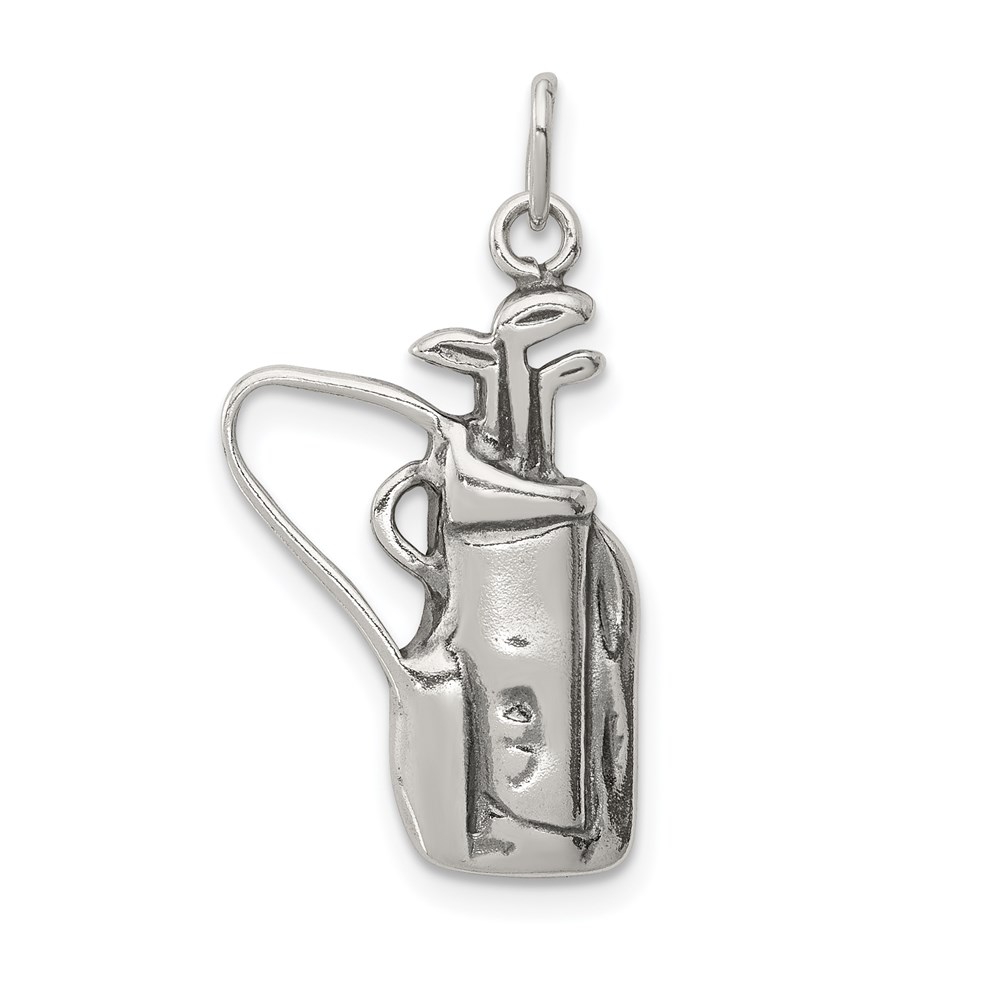 QC7129.jpg Sterling Silver Antiqued Golf Clubs w/Bag Charm - Image 1