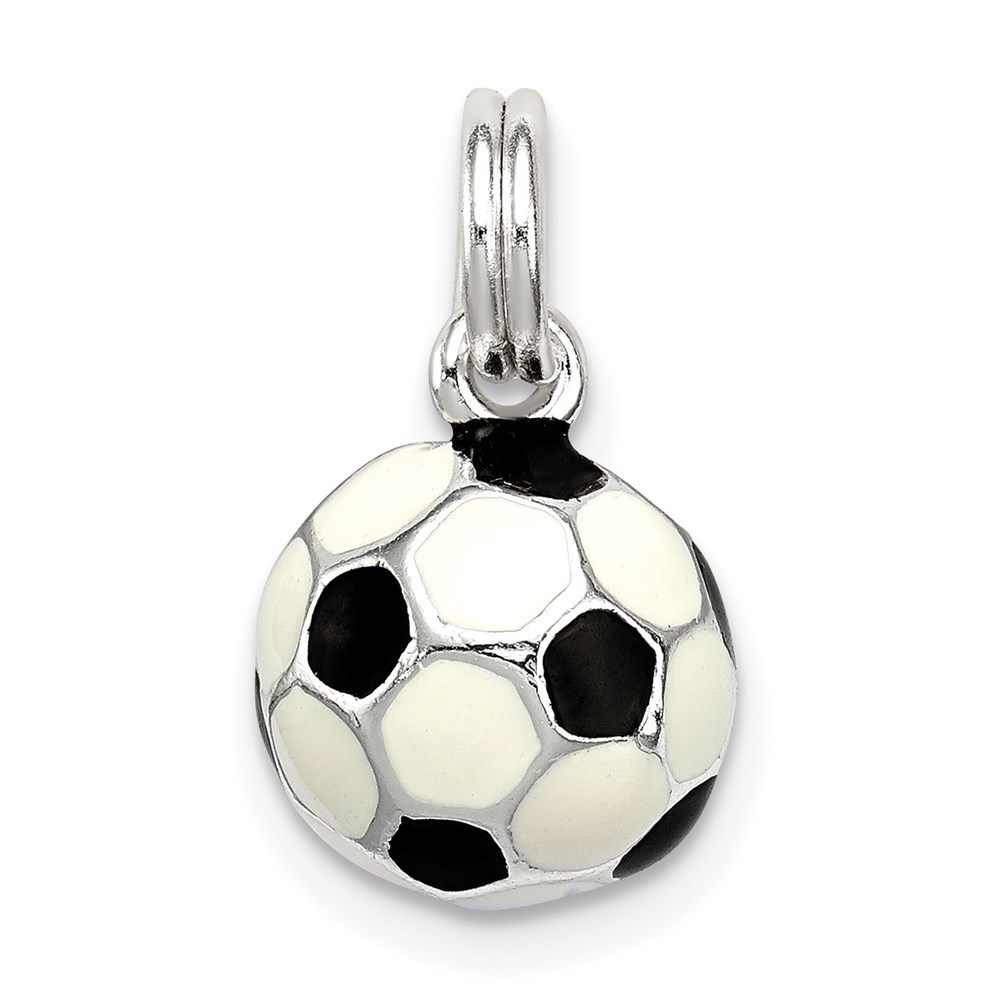 QC7134.jpg Sterling Silver Black & White Enameled Soccer Ball Charm - Image 1