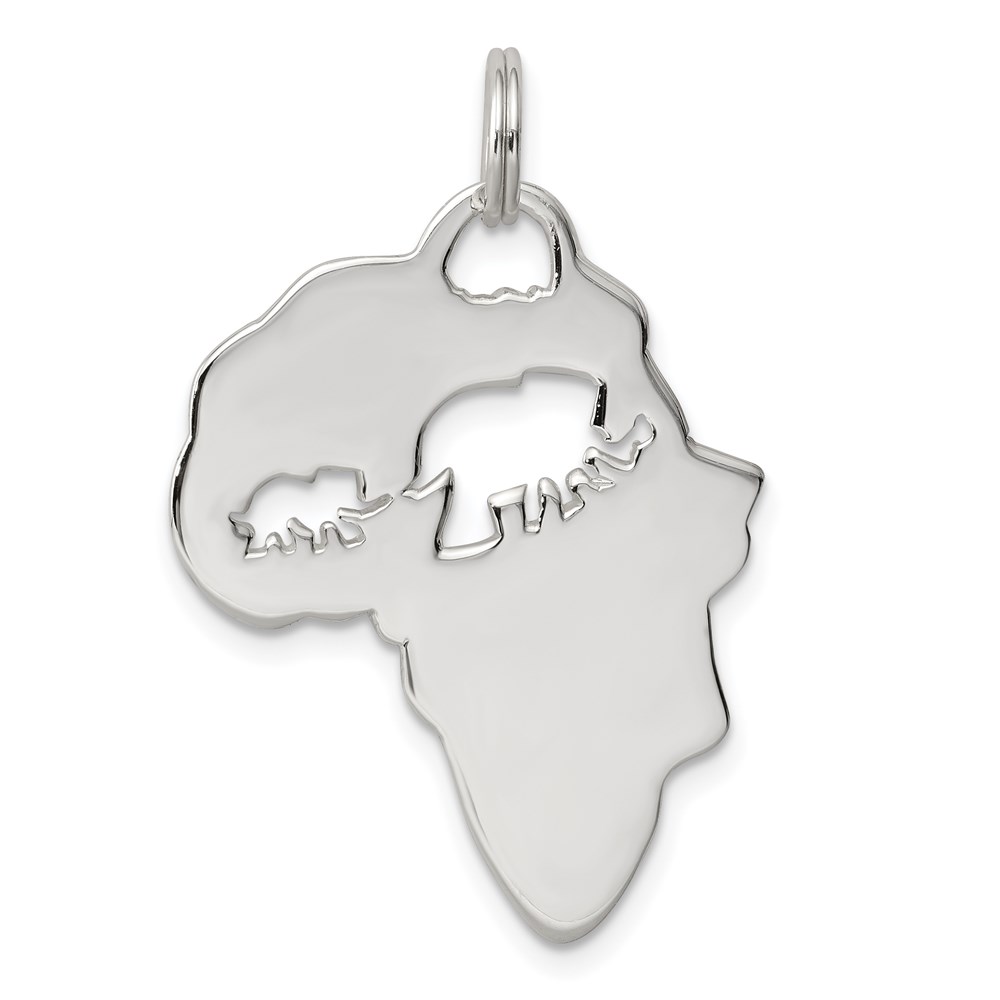 QC7167.jpg Sterling Silver Africa Continent with Elephant Cutout Pendant - Image 1