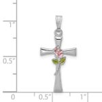Sterling Silver Platinum-plated Cross with Epoxy Rose Center Pendant - Image 4