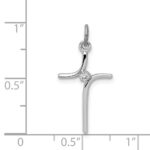 Sterling Silver Platinum-plated Cross with CZ Center Pendant - Image 4