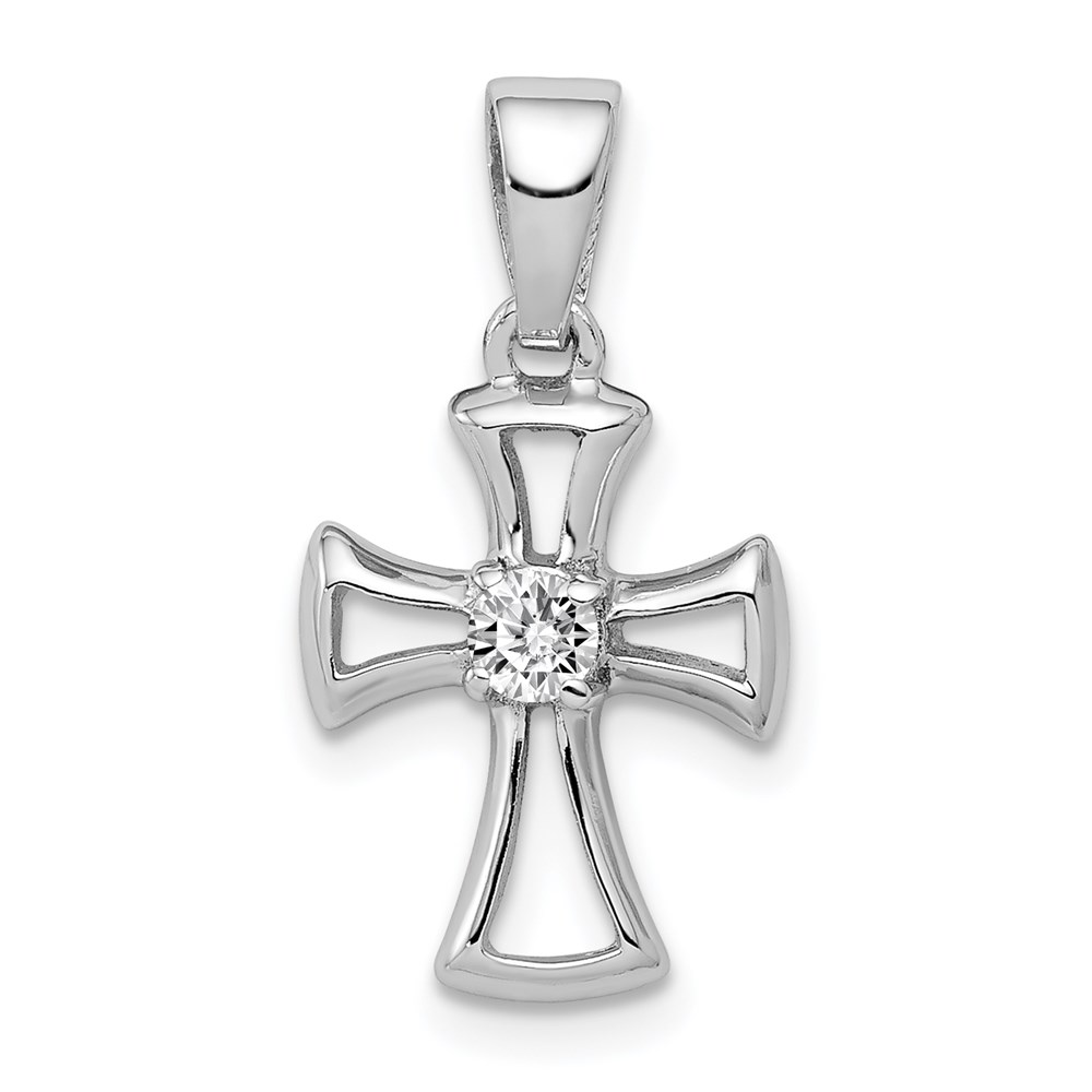 QC7332.jpg Sterling Silver Rhodium Plated CZ Open Cross Pendant - Image 1