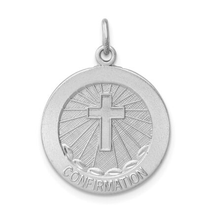 Sterling Silver Platinum-plated Brushed Confirmation Medal Pendant