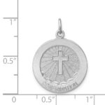 Sterling Silver Platinum-plated Brushed Confirmation Medal Pendant - Image 4