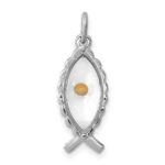 Sterling Silver Platinum-plated Epoxy Ichthus w/Mustard Seed Pendant