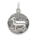Sterling Silver Polished Antique Finish Aries Horoscope Zodiac Pendant