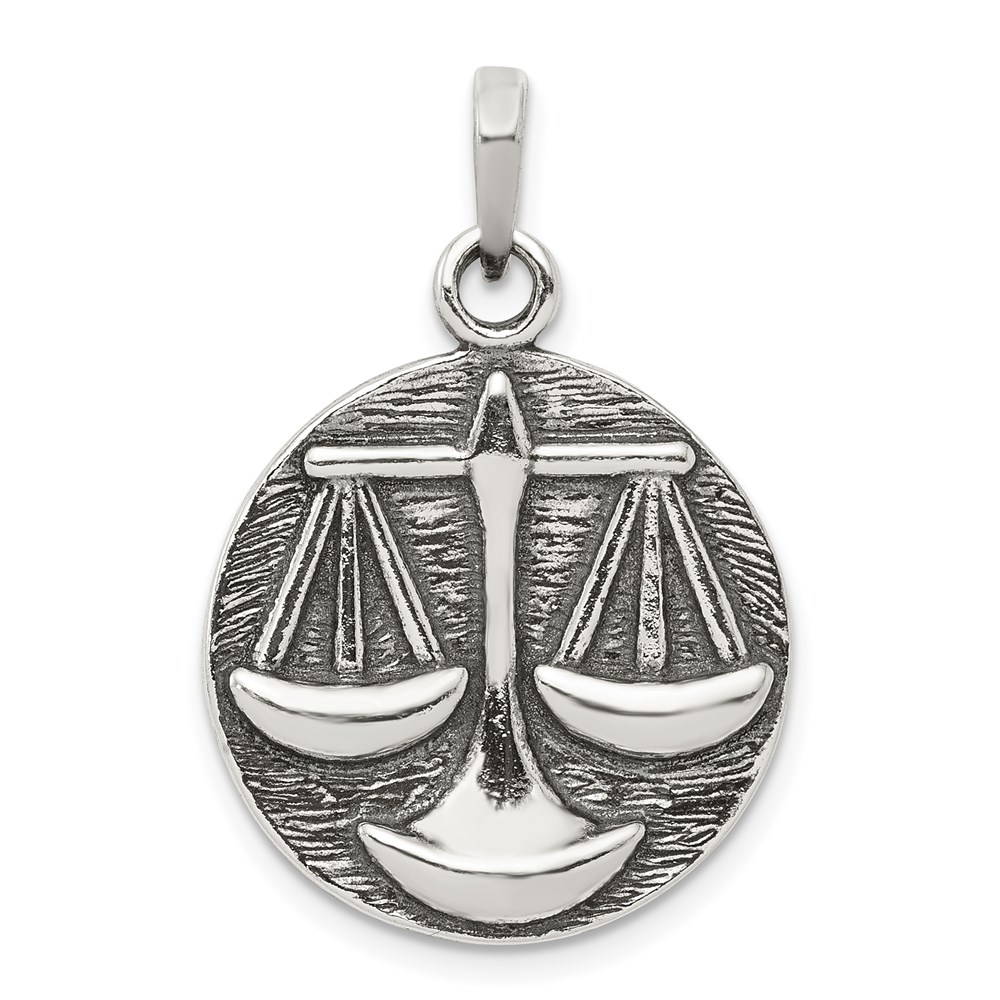 QC7418.jpg Sterling Silver Polished Antique Finish Libra Horoscope Zodiac Pendant - Image 1