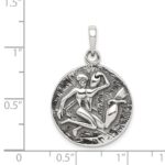 Sterling Silver Polished Antique Finish Aquarius Horoscope Zodiac Pendant - Image 3