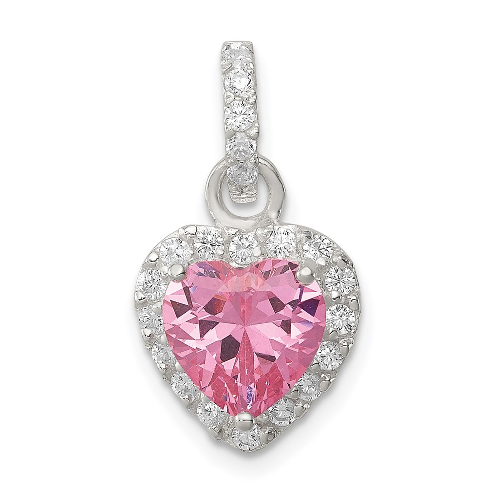 QC7467.jpg Sterling Silver Clear CZ and Pink CZ Heart Pendant - Image 1