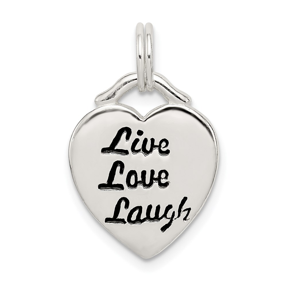QC7503.jpg Sterling Silver LIVE LAUGH LOVE Heart Pendant - Image 1