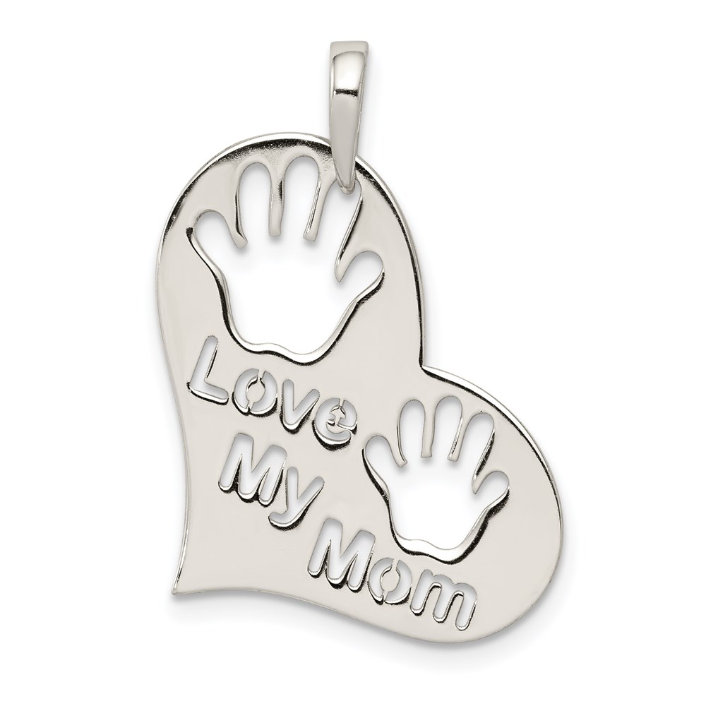 QC7520.jpg Sterling Silver Polished Love My Mom Heart Pendant - Image 1