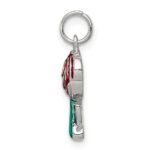 Sterling Silver Rhodium-plated Green and Red Enamel Rose Charm - Image 2