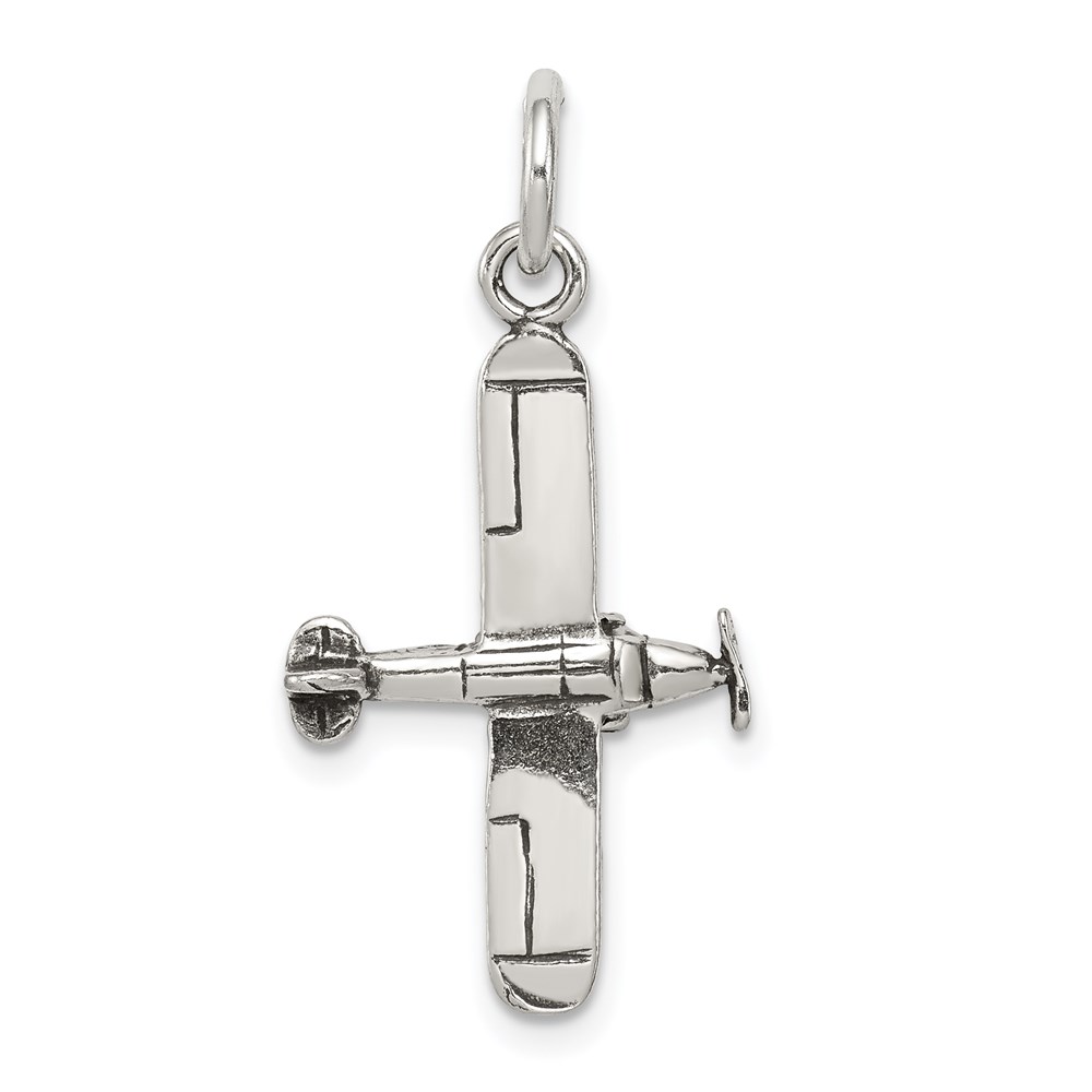 QC7591.jpg Sterling Silver Antiqued Airplane Charm - Image 1