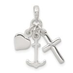 Sterling Silver Polished Anchor Heart and Cross Pendant - Image 4