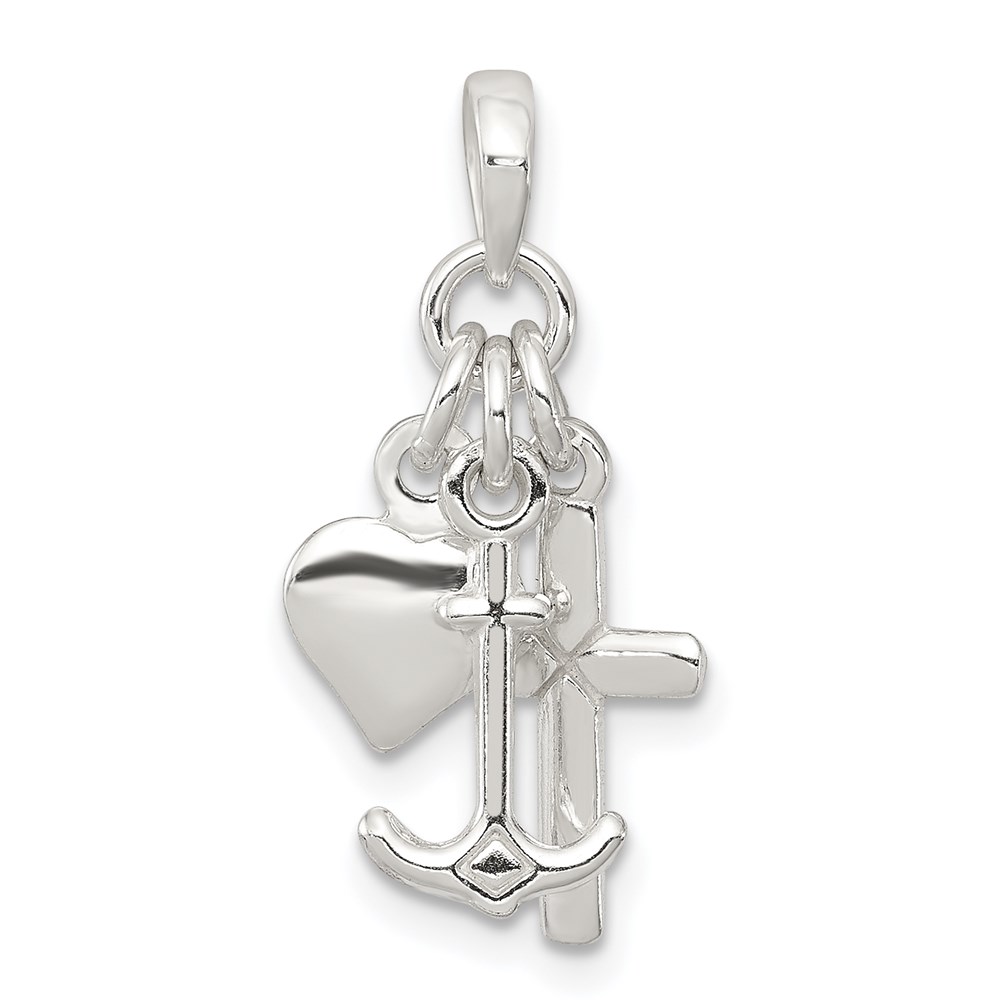 QC7629.jpg Sterling Silver Polished Anchor Heart and Cross Pendant - Image 1