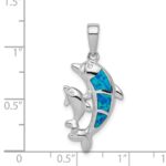 Sterling Silver Rhodium-plated Blue Inlay Created Opal Dolphin Pendant - Image 4