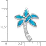 Sterling Silver Rhod-pltd CZ Blue Inlay Created Opal Palm Tree Slide - Image 3