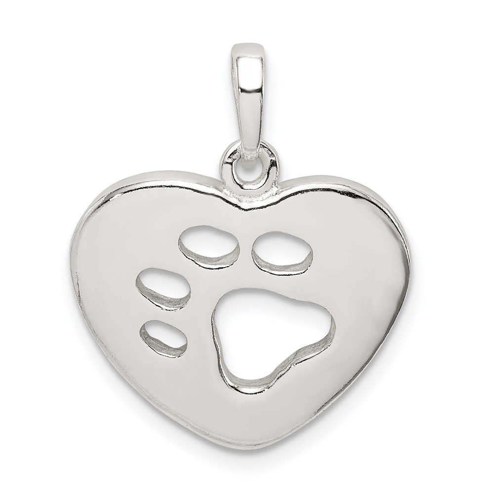 QC7819.jpg Sterling Silver Polished Heart with Paw Print Pendant - Image 1
