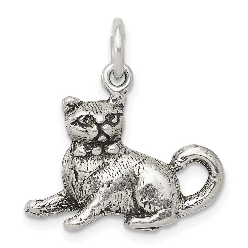 QC7834.jpg Sterling Silver Antiqued Cat Charm - Image 1