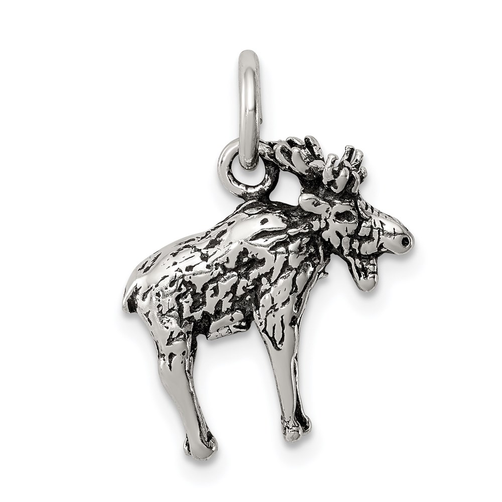 QC7844.jpg Sterling Silver Antiqued Moose Charm - Image 1
