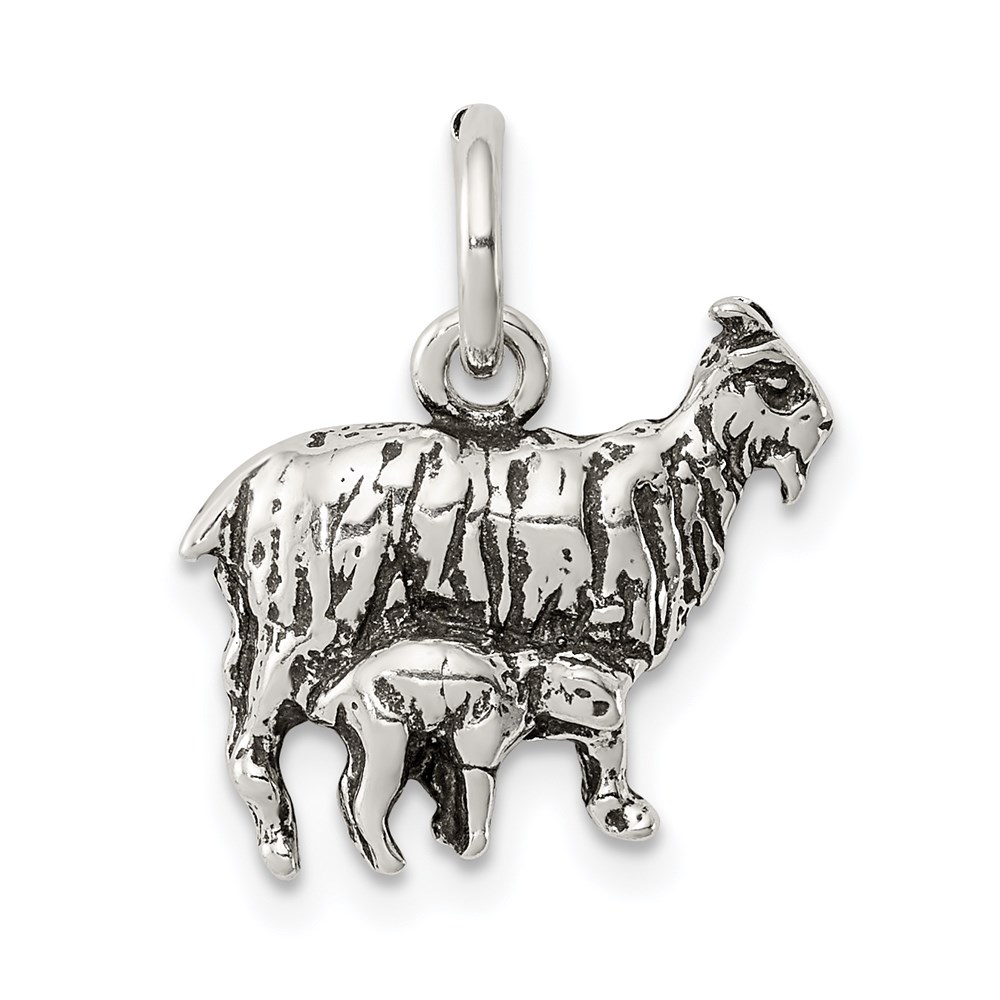 QC7849.jpg Sterling Silver Antiqued Goat Charm - Image 1
