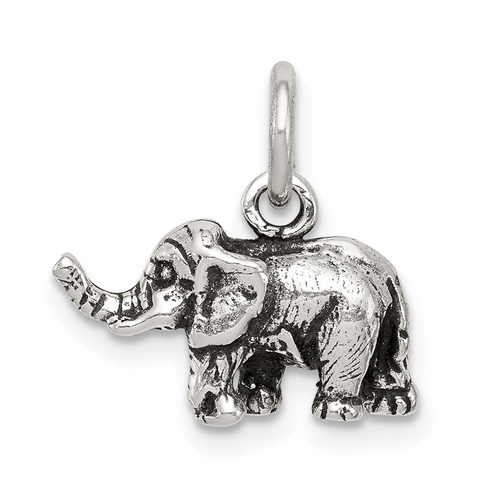 QC7875.jpg Sterling Silver Antiqued Elephant Charm - Image 1