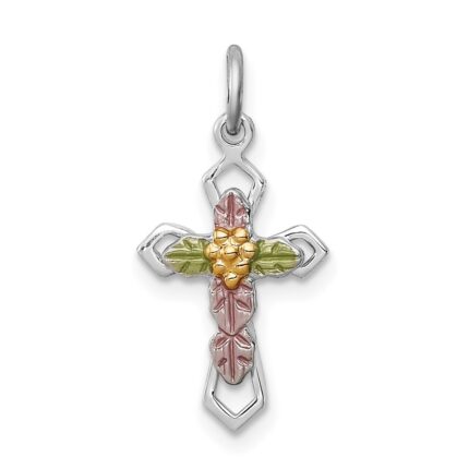 Sterling Silver Platinum-plated Polished Epoxy & Gold-plated Cross Pendant