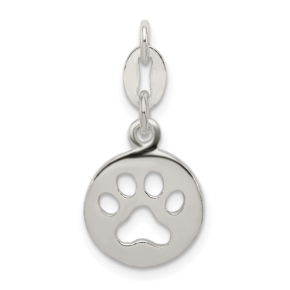 QC7938.jpg Sterling Silver Round Paw Print Pendant - Image 1