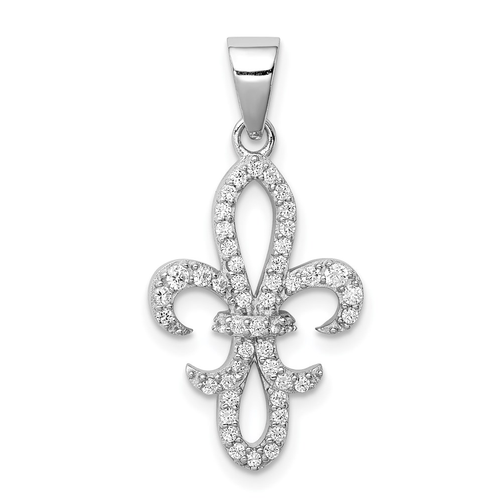 QC8113.jpg Sterling Silver Rhodium-plated CZ Fleur de Lis Pendant - Image 1