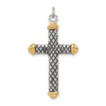 Sterling Silver, Gold-tone, Blk Rhod Criss Cross Design Cross Pendant