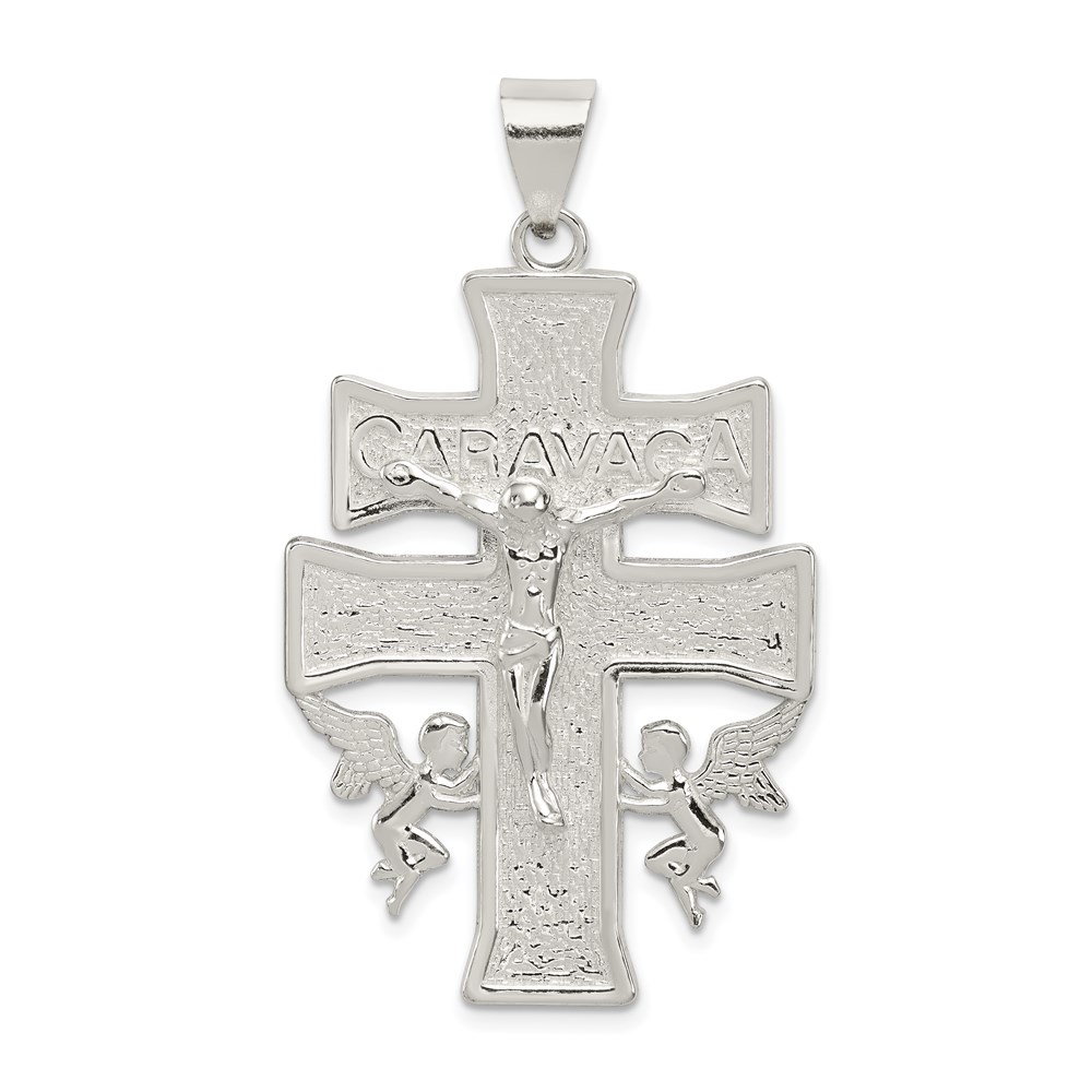 QC8137.jpg Sterling Silver Polished Large Caravaca INRI Crucifix Cross Pendant - Image 1