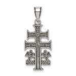 Sterling Silver Antiqued Caravaca Double Cross w/Angels Crucifix Pendant