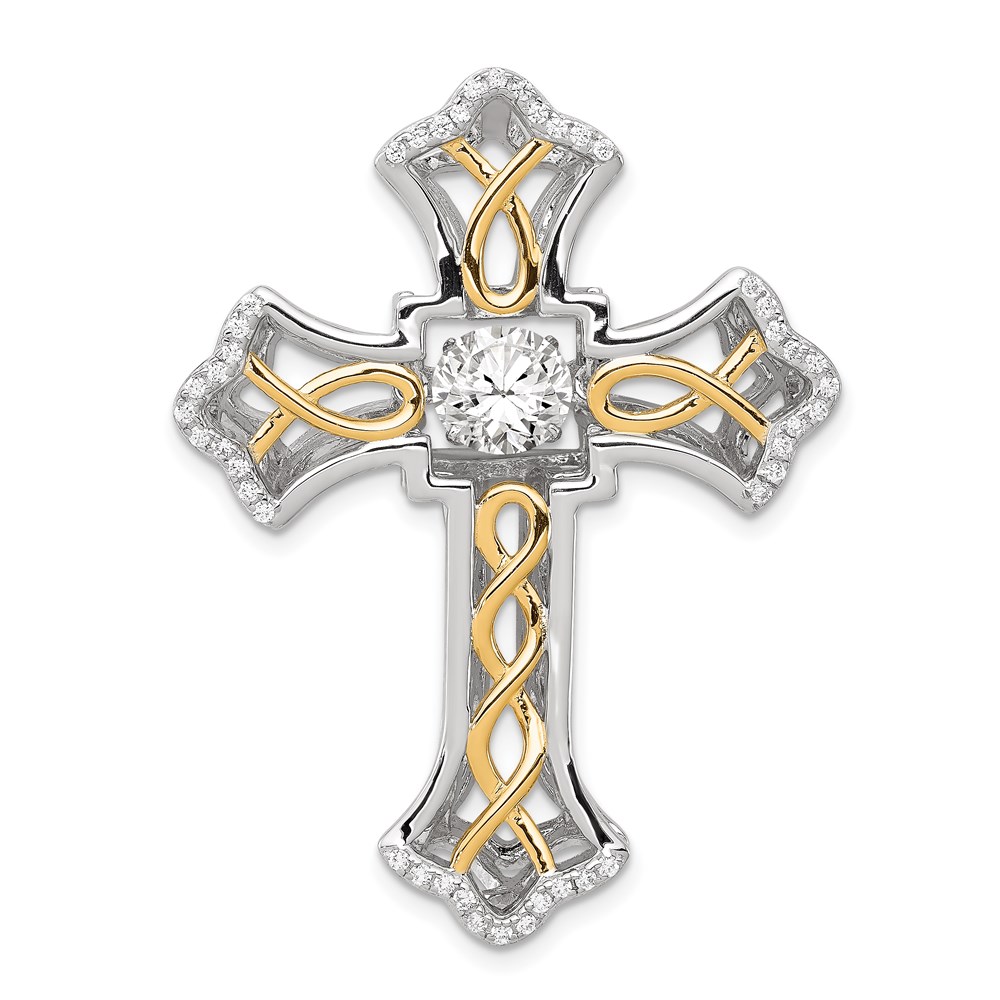 QC8166.jpg Sterling Silver Platinum-plated Plshed Gold-plated Vibrant CZ Cross Pendant - Image 1
