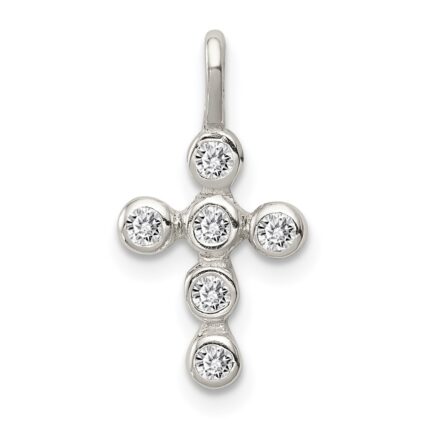 Sterling Silver Polished Cross CZ Charm