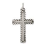 Sterling Silver Antiqued, Textured and Brushed Latin Cross Pendant