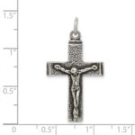 Sterling Silver Antiqued Squared Cross Crucifix Pendant - Image 3