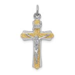 Sterling Silver Platinum-plated & Gold-tone INRI Crucifix Cross Pendant