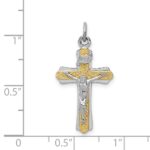 Sterling Silver Platinum-plated & Gold-tone INRI Crucifix Cross Pendant - Image 4