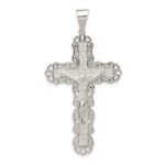 Sterling Silver Polished Filigree Cross Crucifix Pendant