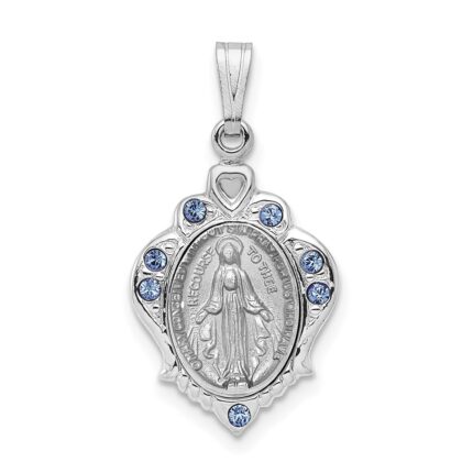 Sterling Silver Platinum-plated Polished Miraculous Blue CZ Pendant