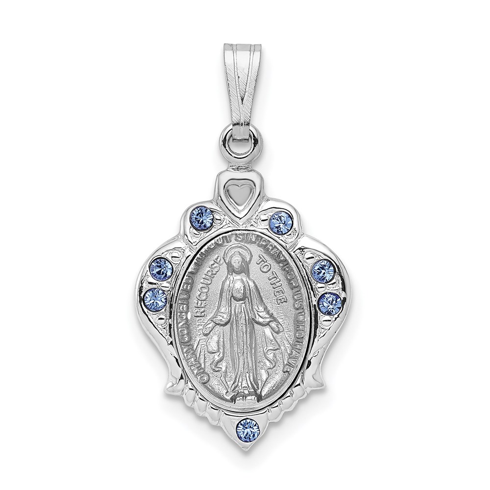 QC8367.jpg Sterling Silver Platinum-plated Polished Miraculous Blue CZ Pendant - Image 1